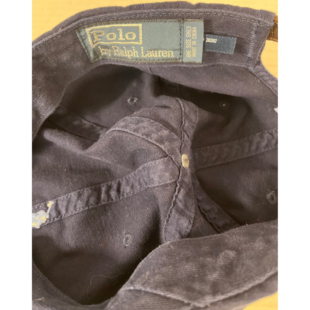 Polo Ralph Lauren Baseball Cap Mens OS Navy Blue Leather Strapback Pony Logo - Picture 5 of 7